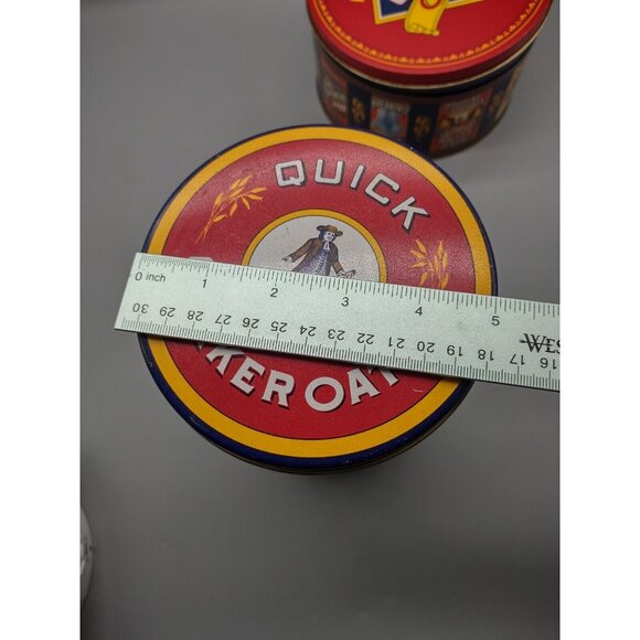 Vintage 1980s 90s Lot of 2 Quaker Oats Metal Tin Cans, 1983, 1990 - Picture 9 of 17